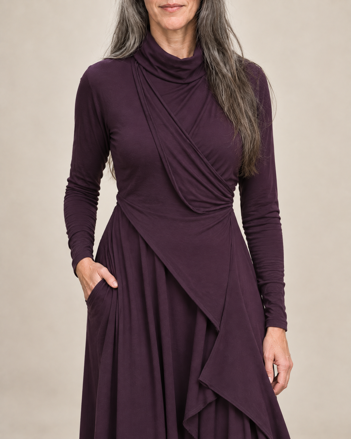 Sol - Draped Turtleneck Maxi Dress