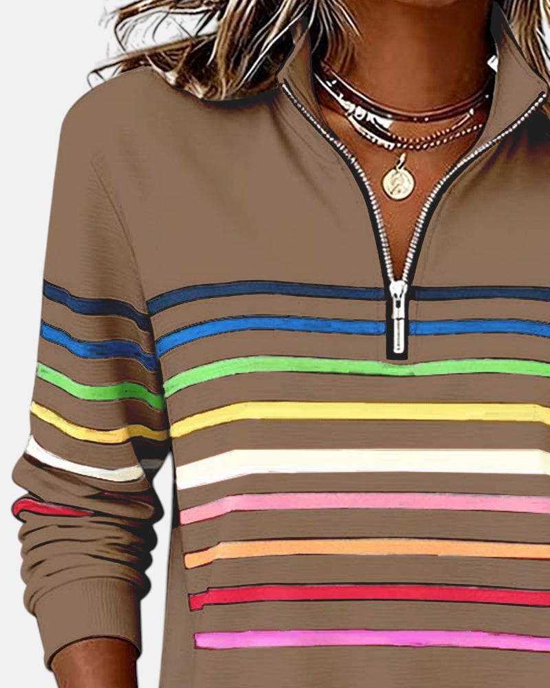 Vienna | Rainbow Striped Zip Sweatshirt