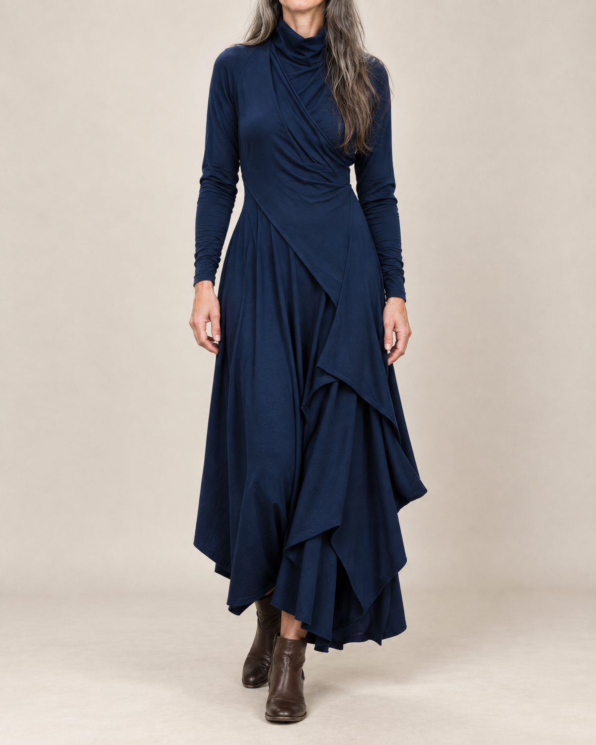Sol - Draped Turtleneck Maxi Dress