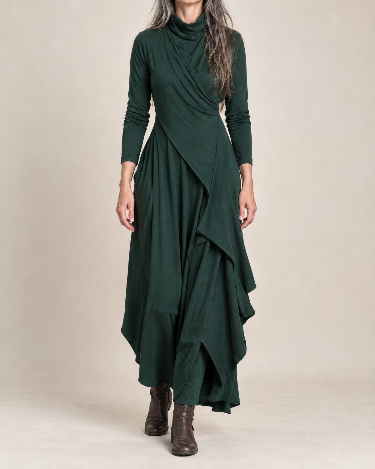 Sol - Draped Turtleneck Maxi Dress