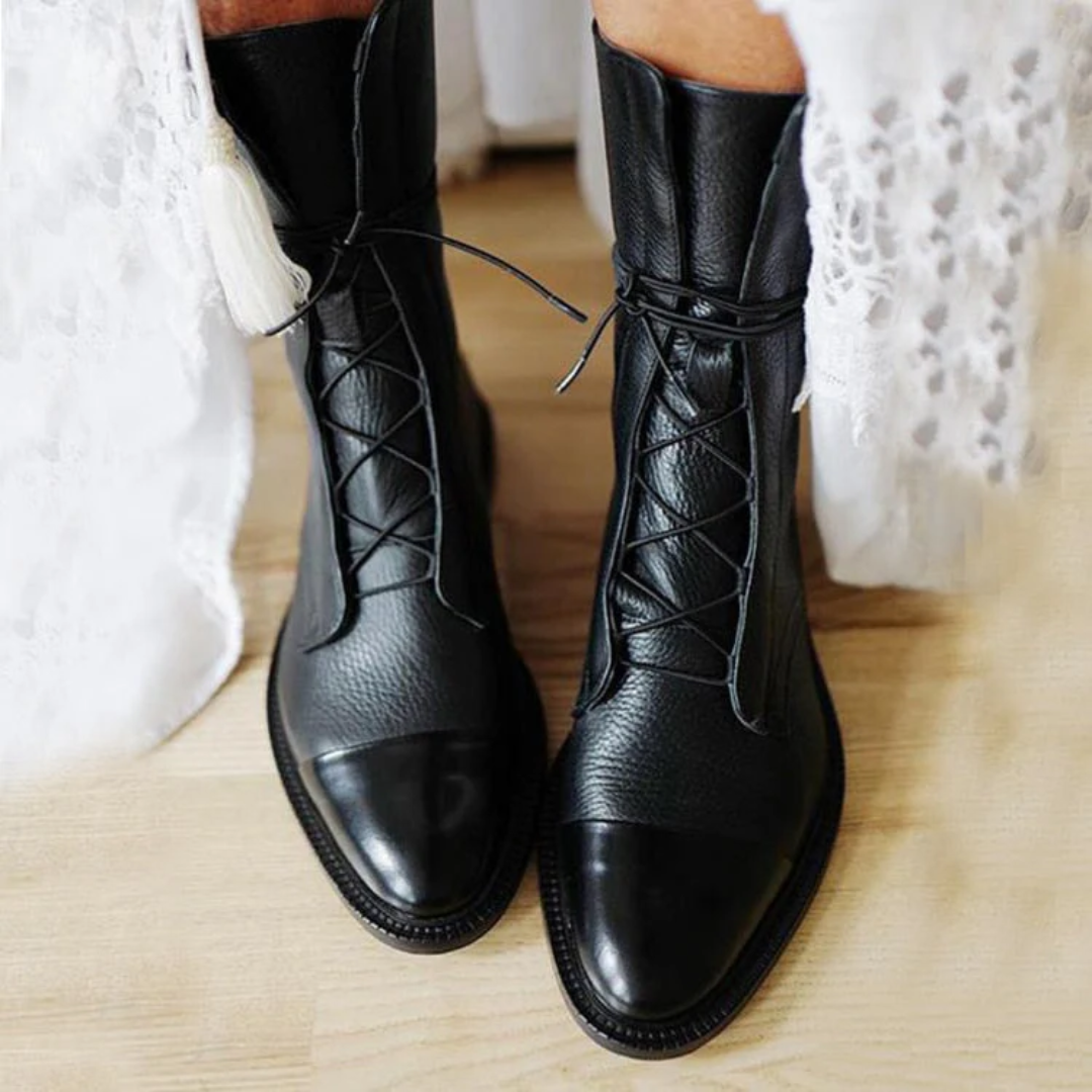 RENATA – CLASSIC LACE-UP VEGAN LEATHER BOOTS