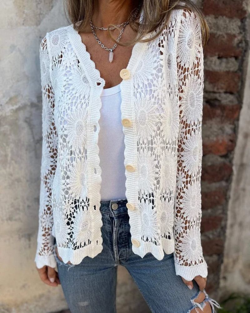 NALIE - Crochet Lace Button Cardigan