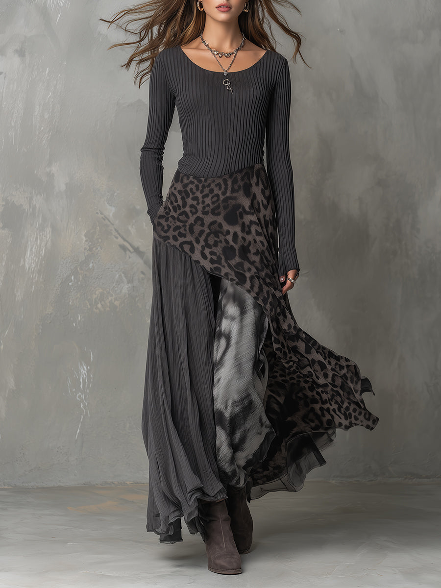 Martina | Long bohemian-style dress with leopard print • S1