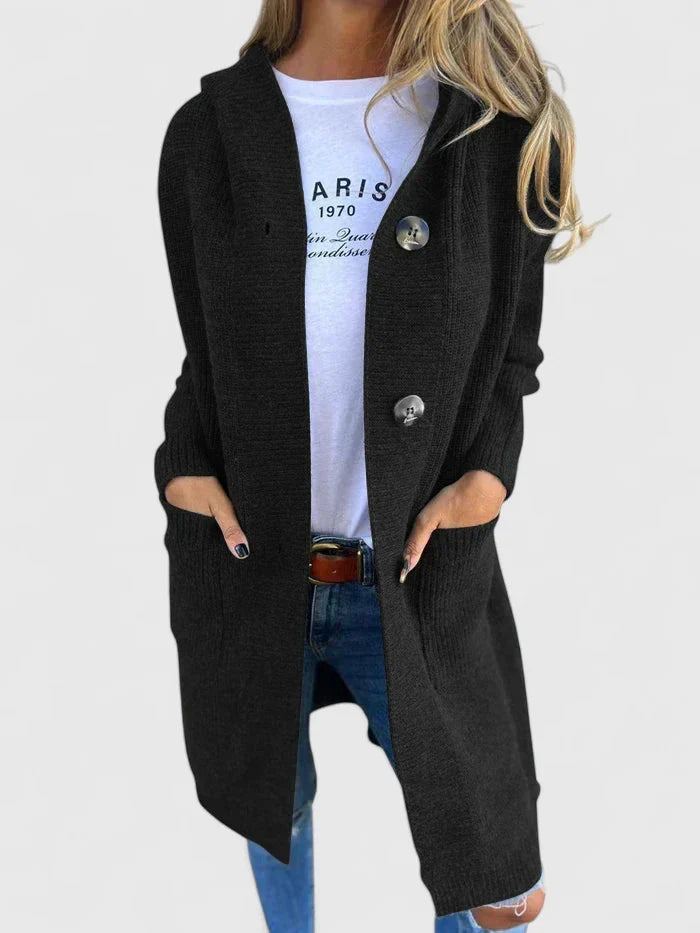 GRACIE – LONG RIBBED HOODED CARDIGAN