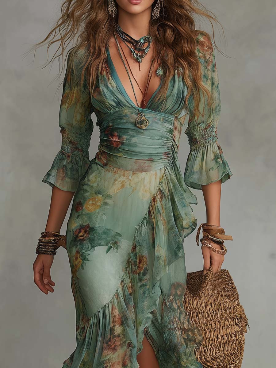 Aurora – Boho Floral Maxi Dress with a Romantic Asymmetrical Hem