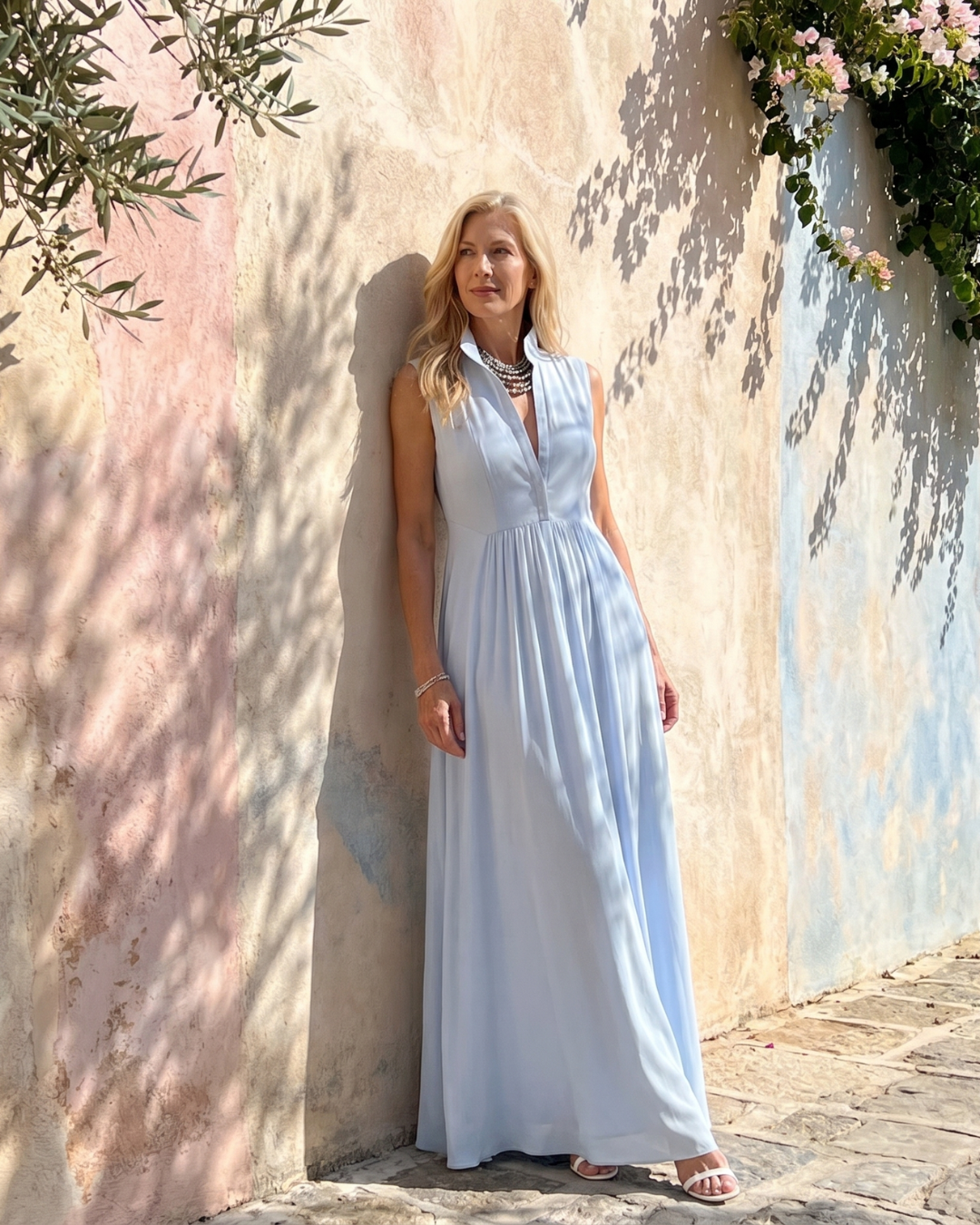 Virelia | Sleeveless Collared Flowing Maxi Dress
