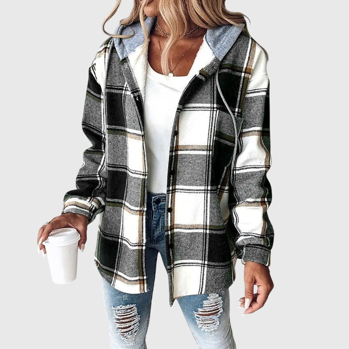 MORGAN – CASUAL PLAID HOODED SHIRT JACKET