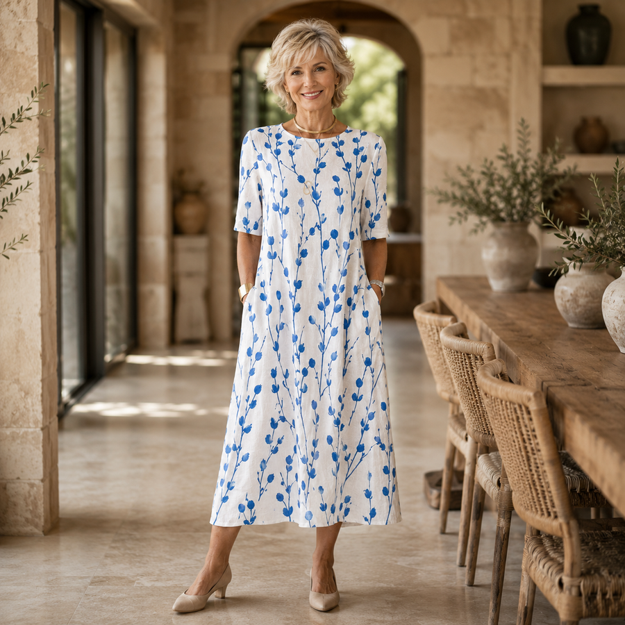 Blue Meadow Breeze Pocket Midi Dress
