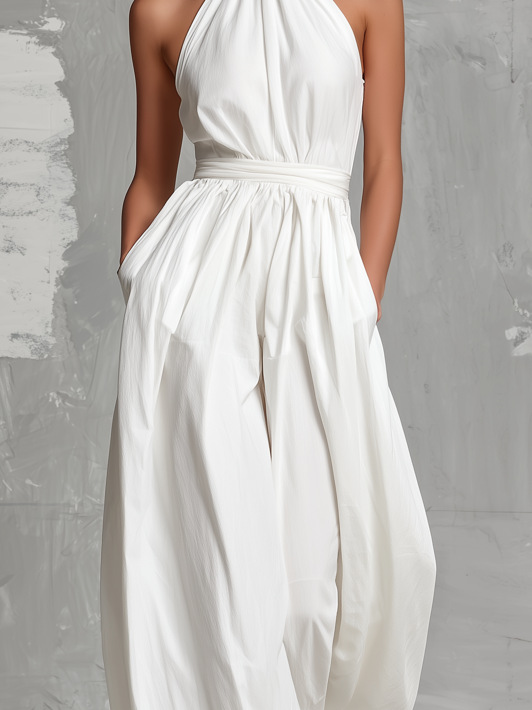 Zoltán | Elegant white woven sleeveless halter-neck jumpsuit • S1