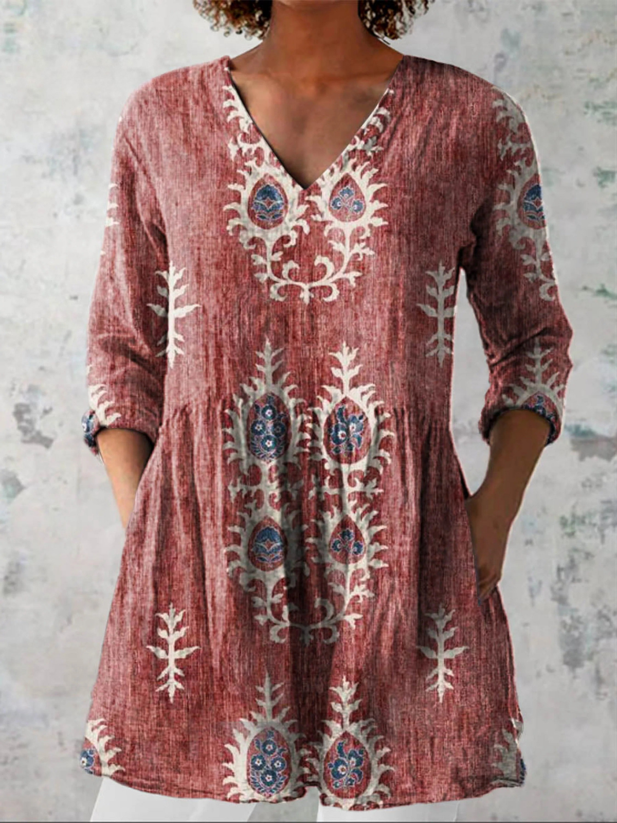Elise | Long Blouse with V-Neck