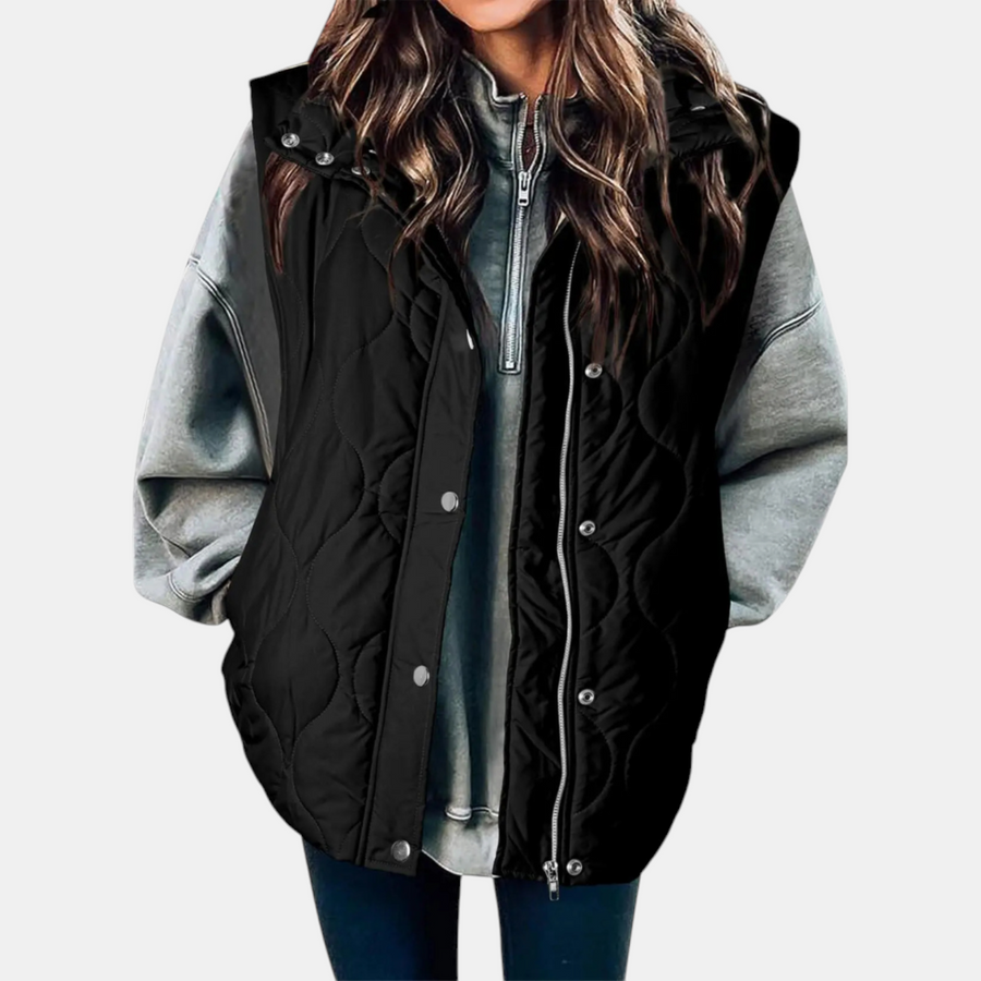 Women’s Puffer Vest Quilted Zip Up Snap Button Sleeveless Coat