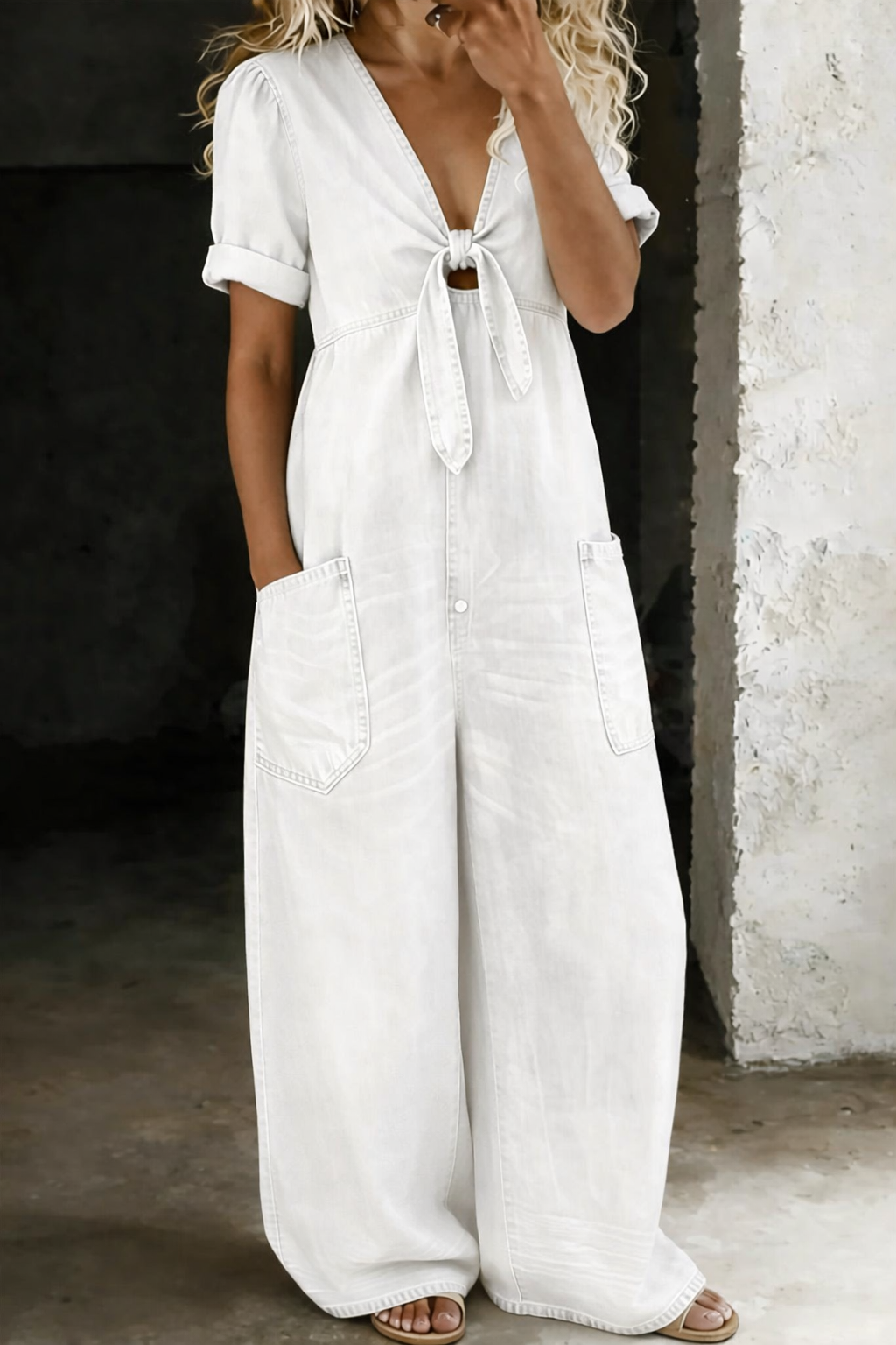 Maya | V-neck jumpsuit with short sleeves