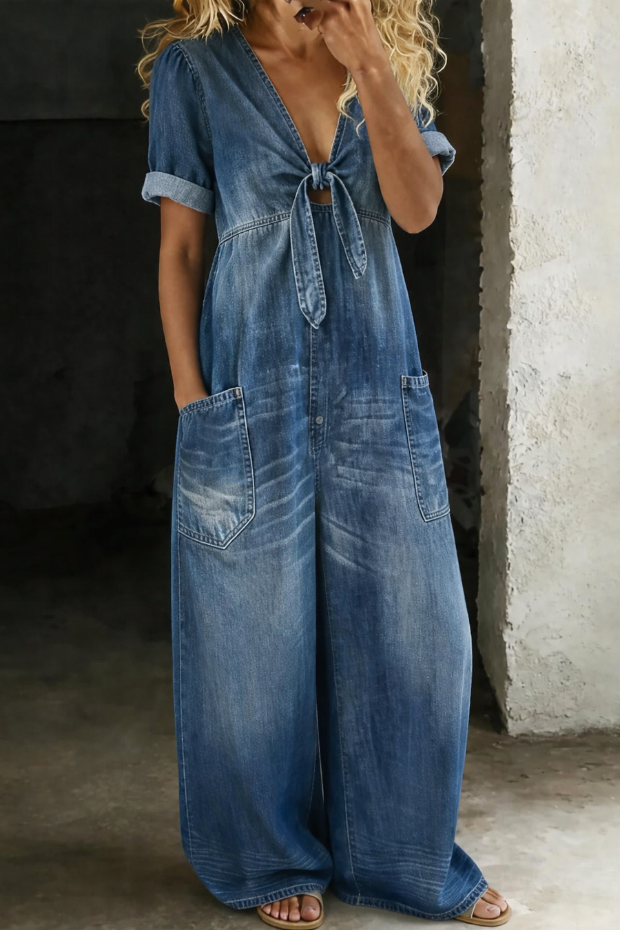 Maya | V-neck jumpsuit with short sleeves