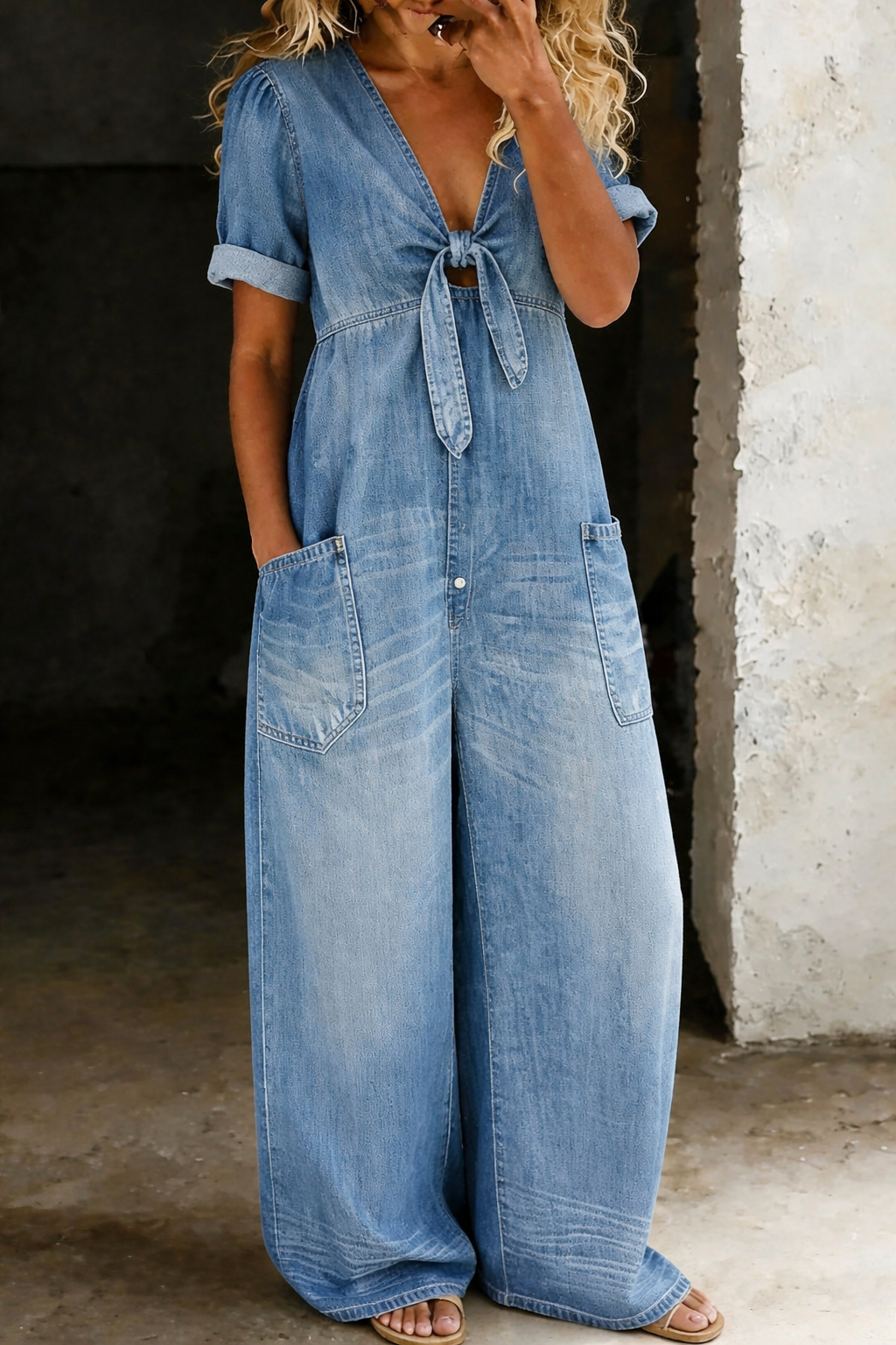 Maya | V-neck jumpsuit with short sleeves