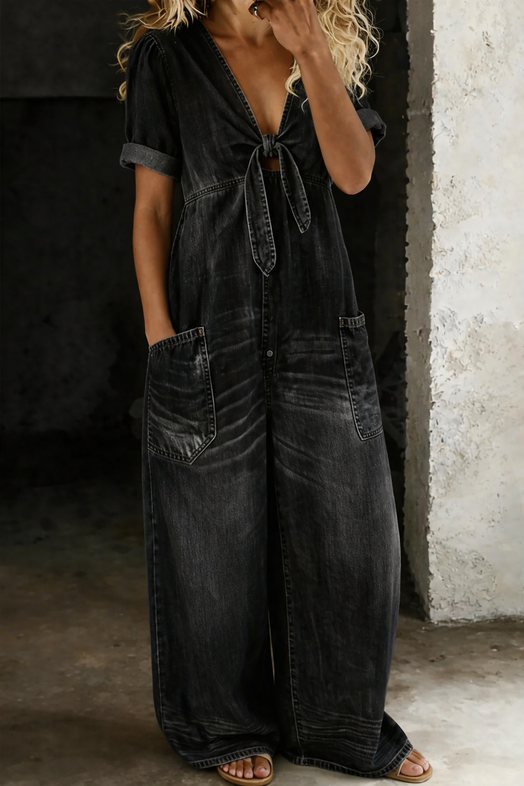 Maya | V-neck jumpsuit with short sleeves