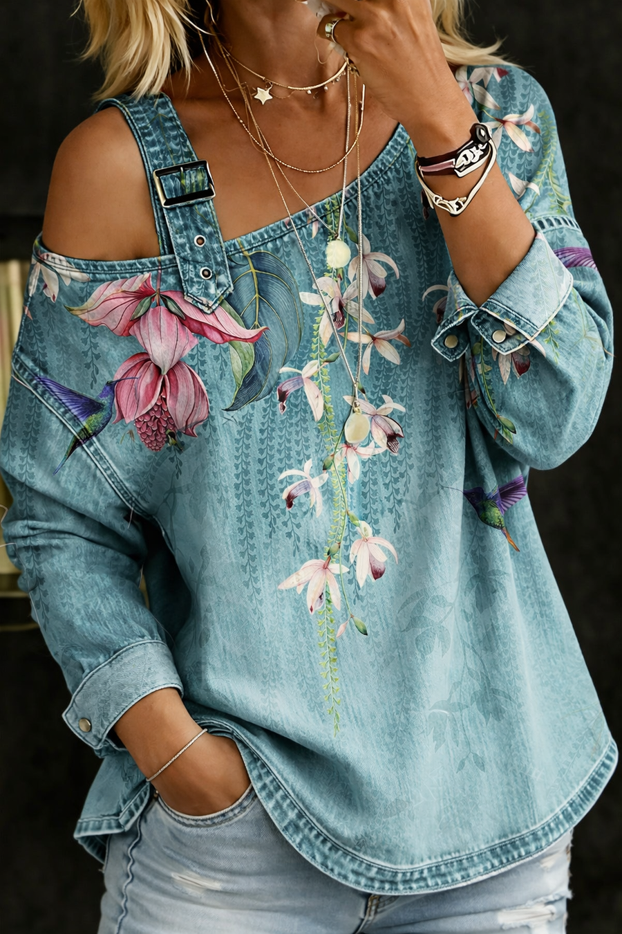 Danielle | Denim Top with Off-Shoulder Design