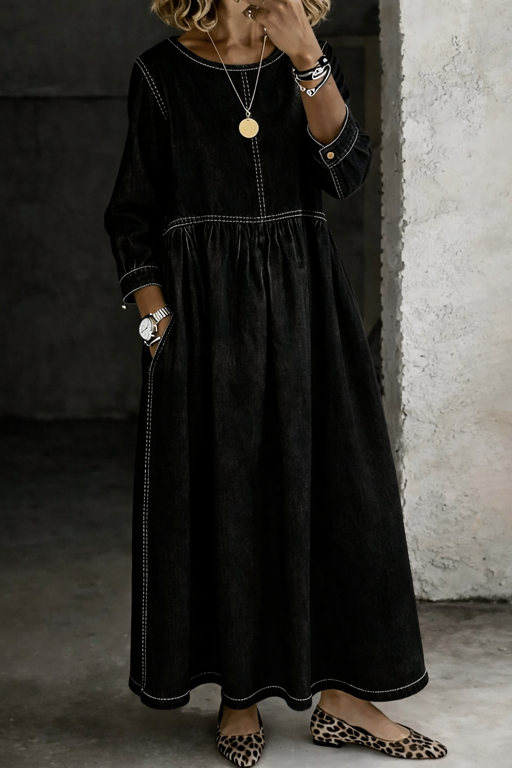 Melissa | Long Sleeve Denim Dress with Round Neck
