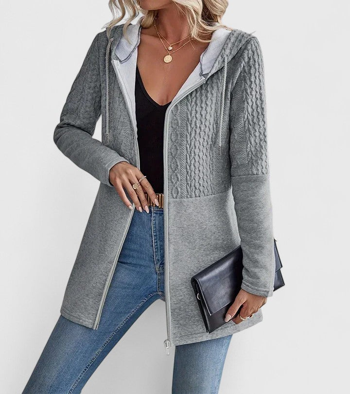 RILEY – TEXTURED ZIP-UP HOODED CARDIGAN