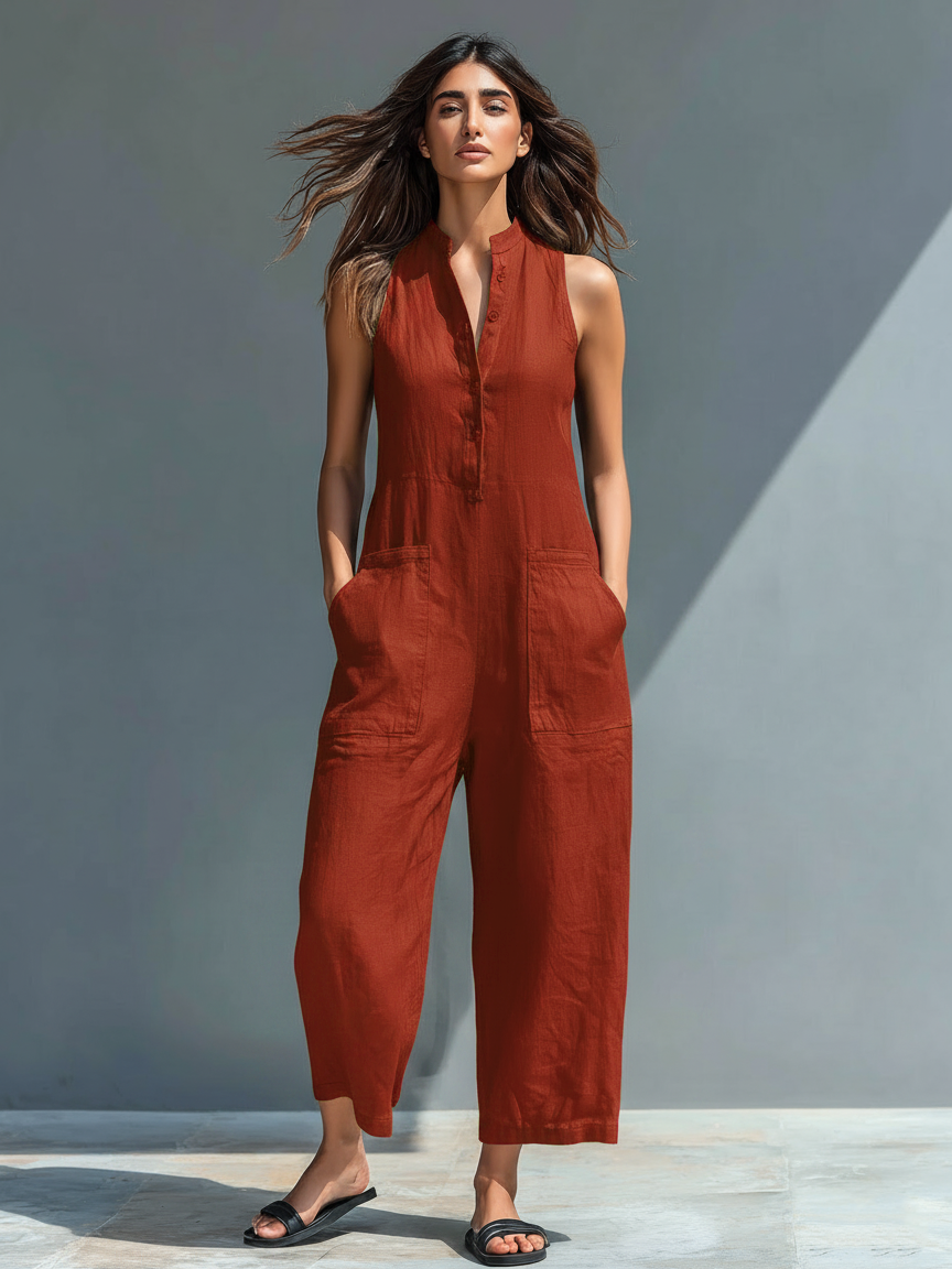 Vittoria | Minimalist Black Linen Jumpsuit