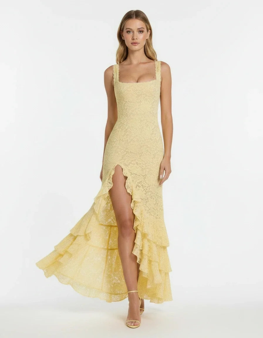 Luciana — The Lemon Lace Maxi Dress