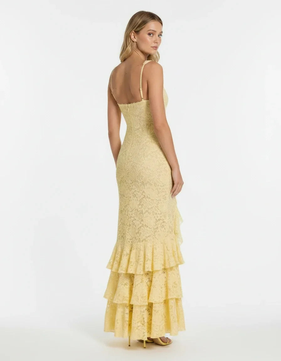 Luciana — The Lemon Lace Maxi Dress