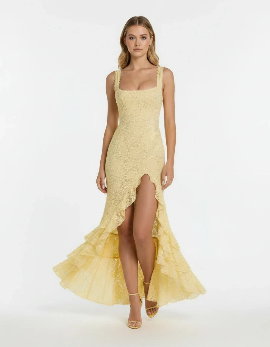Luciana — The Lemon Lace Maxi Dress