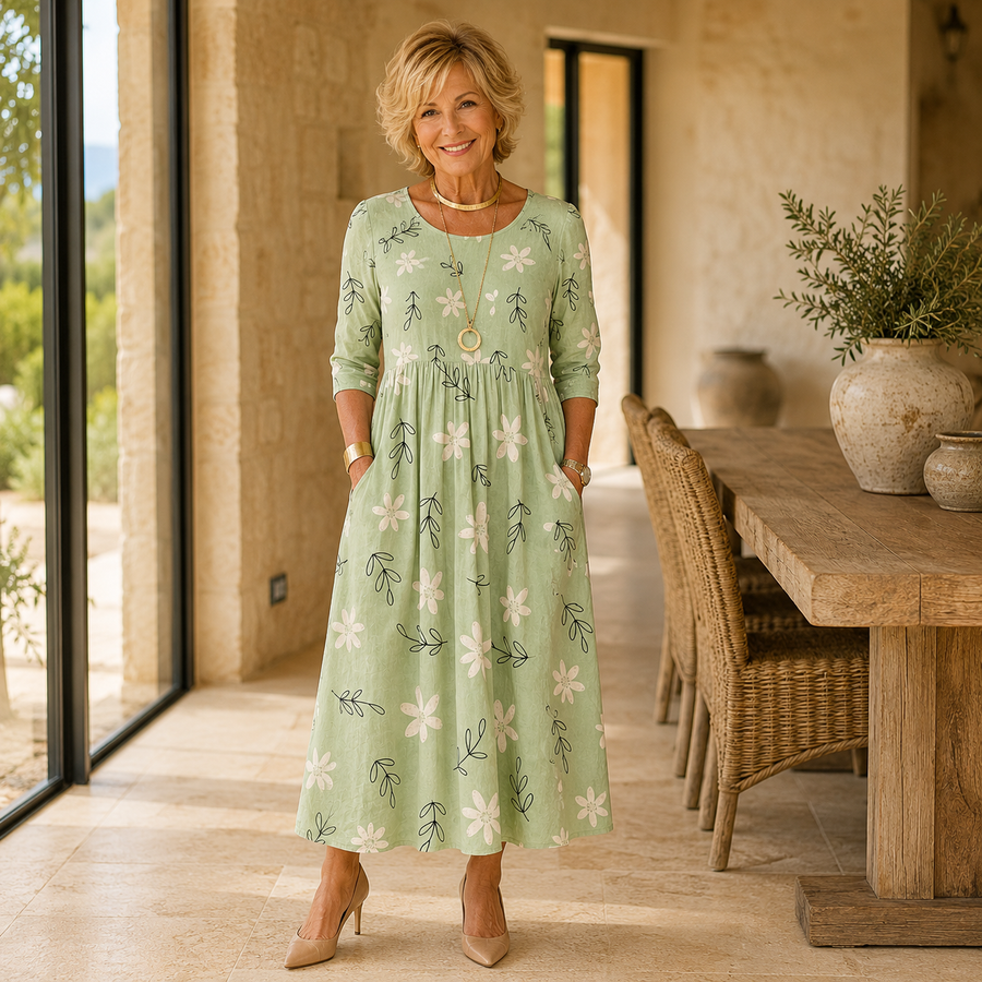 Sage Blossom Everyday Pocket Midi Dress