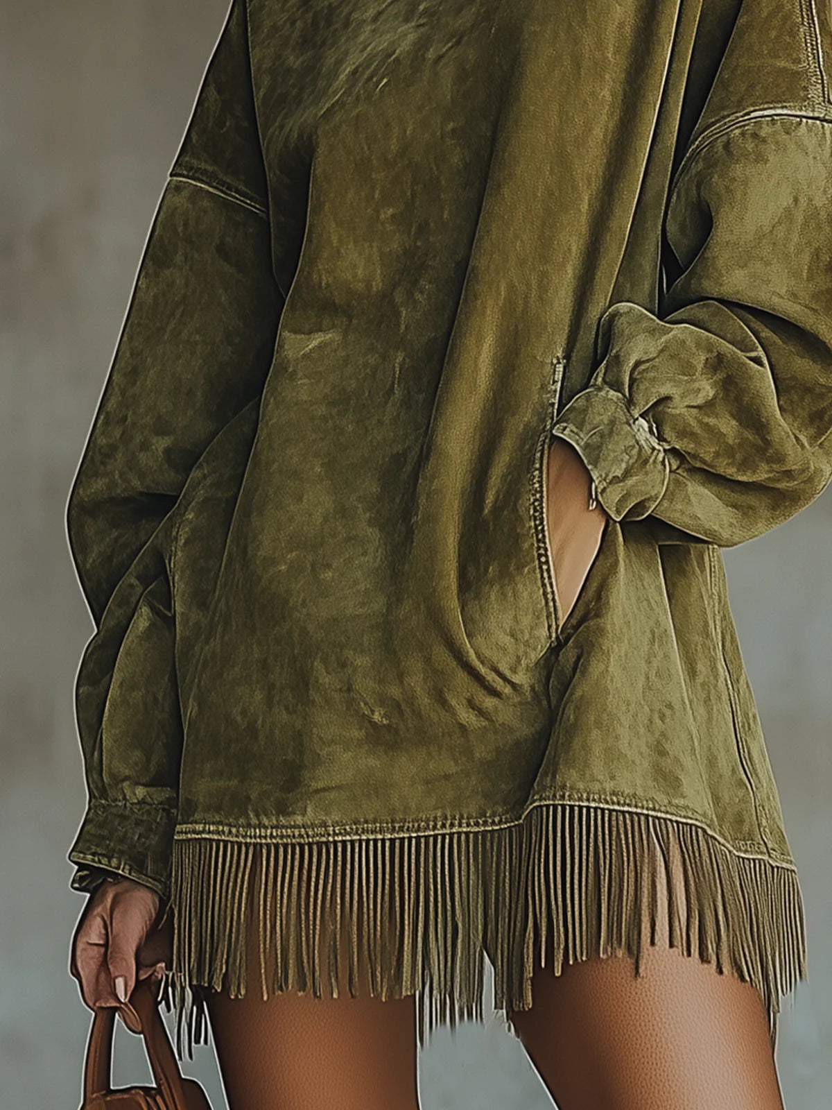 Amalia | High-Neck Suede Fringe Dress