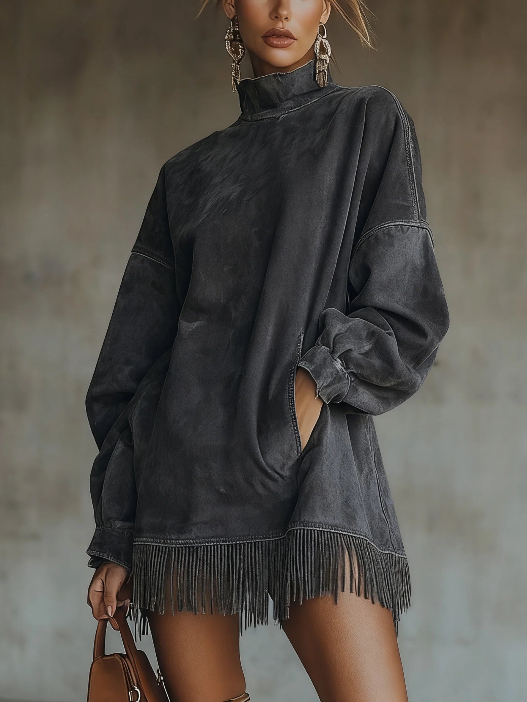 Amalia | High-Neck Suede Fringe Dress