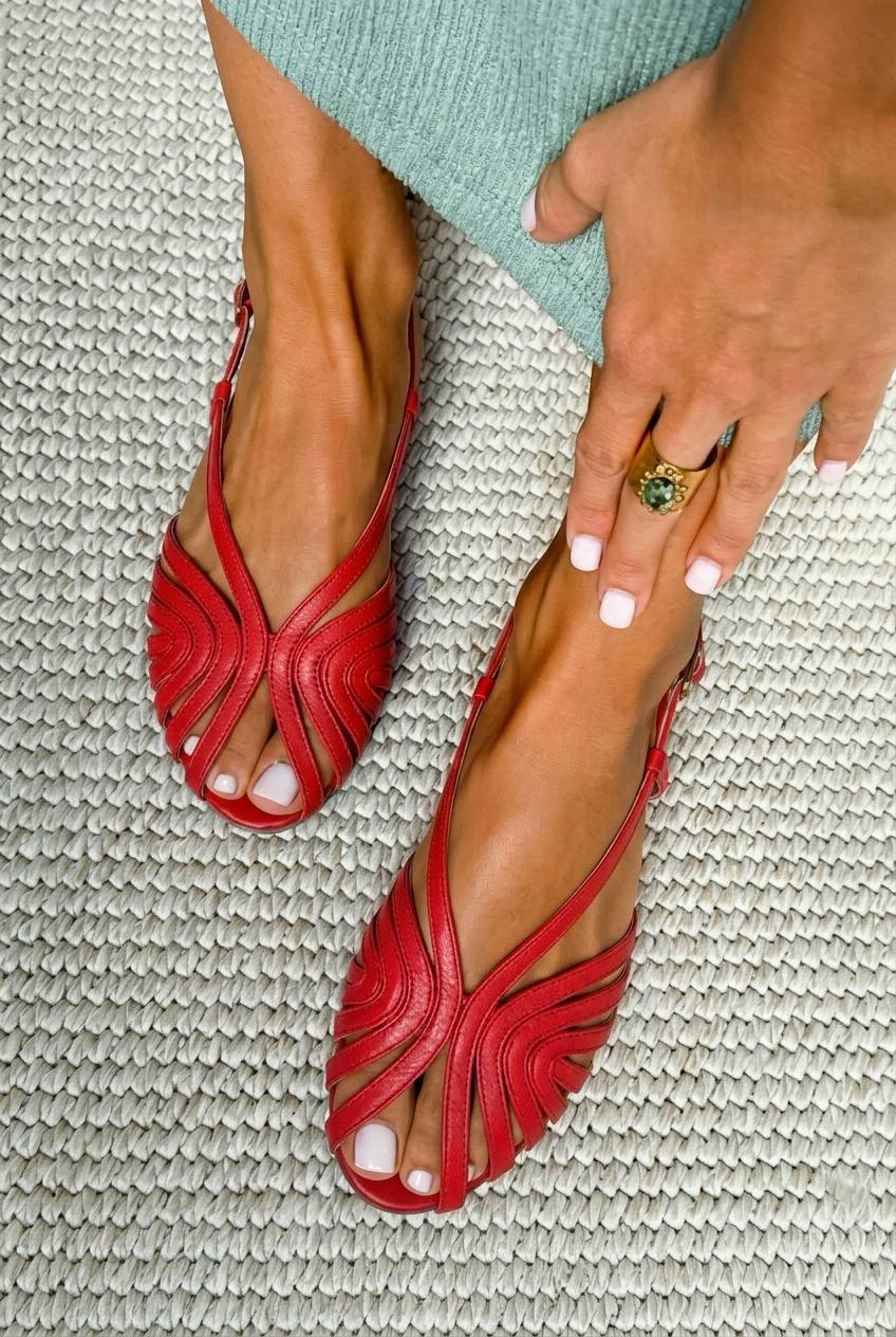 Antonet - Red Leather Cage Peep-Toe Summer Sandals