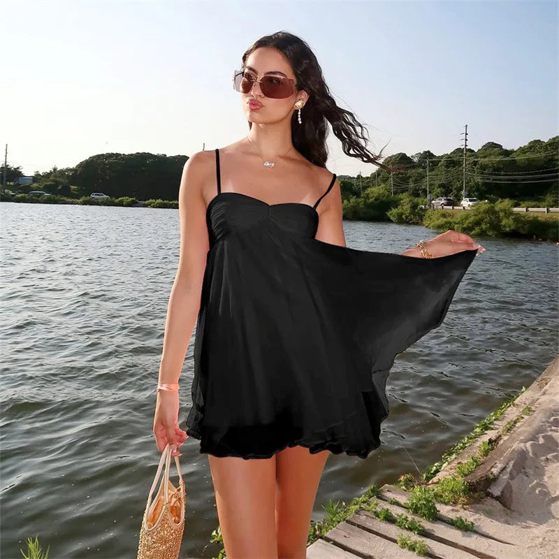 Avrilyaan Chiffon Strapless Backless Sexy A-Line Dress for Women 2025, Spaghetti Party Dress Bodycon Mini Summer Dress Vestidos