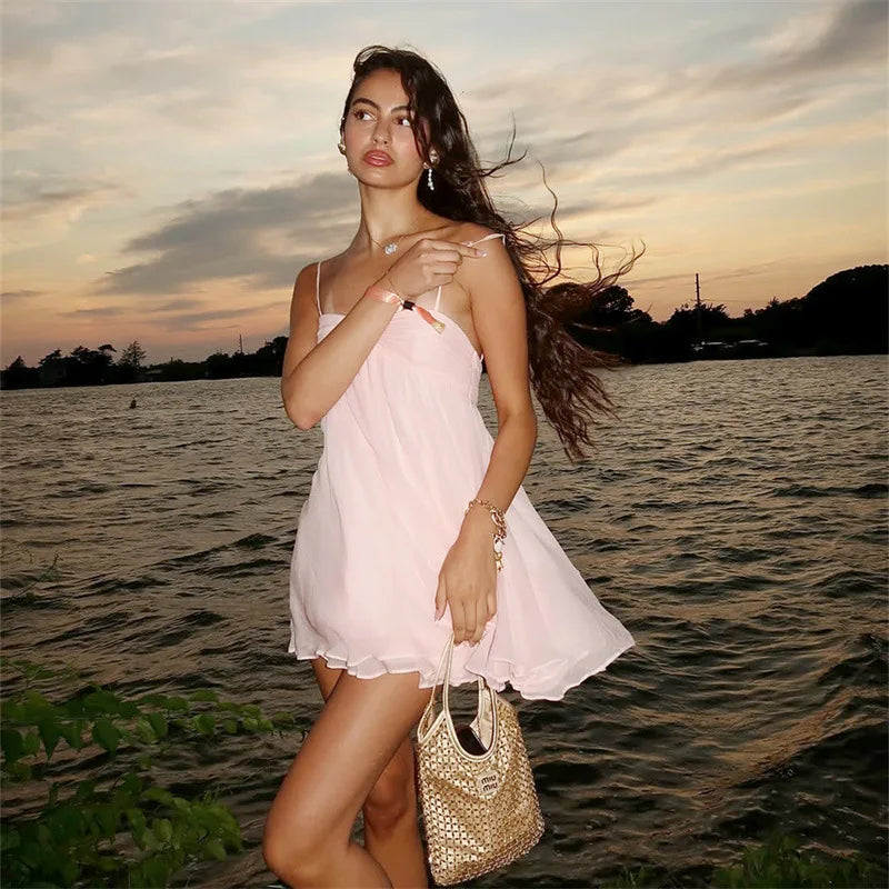 Avrilyaan Chiffon Strapless Backless Sexy A-Line Dress for Women 2025, Spaghetti Party Dress Bodycon Mini Summer Dress Vestidos