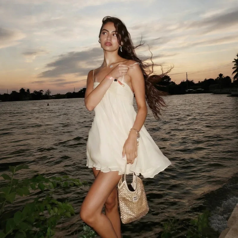 Avrilyaan Chiffon Strapless Backless Sexy A-Line Dress for Women 2025, Spaghetti Party Dress Bodycon Mini Summer Dress Vestidos