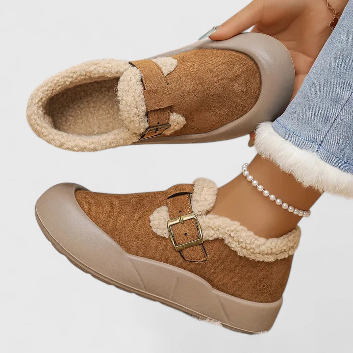 BROOKE – COZY SUEDE BUCKLE SLIPPERS