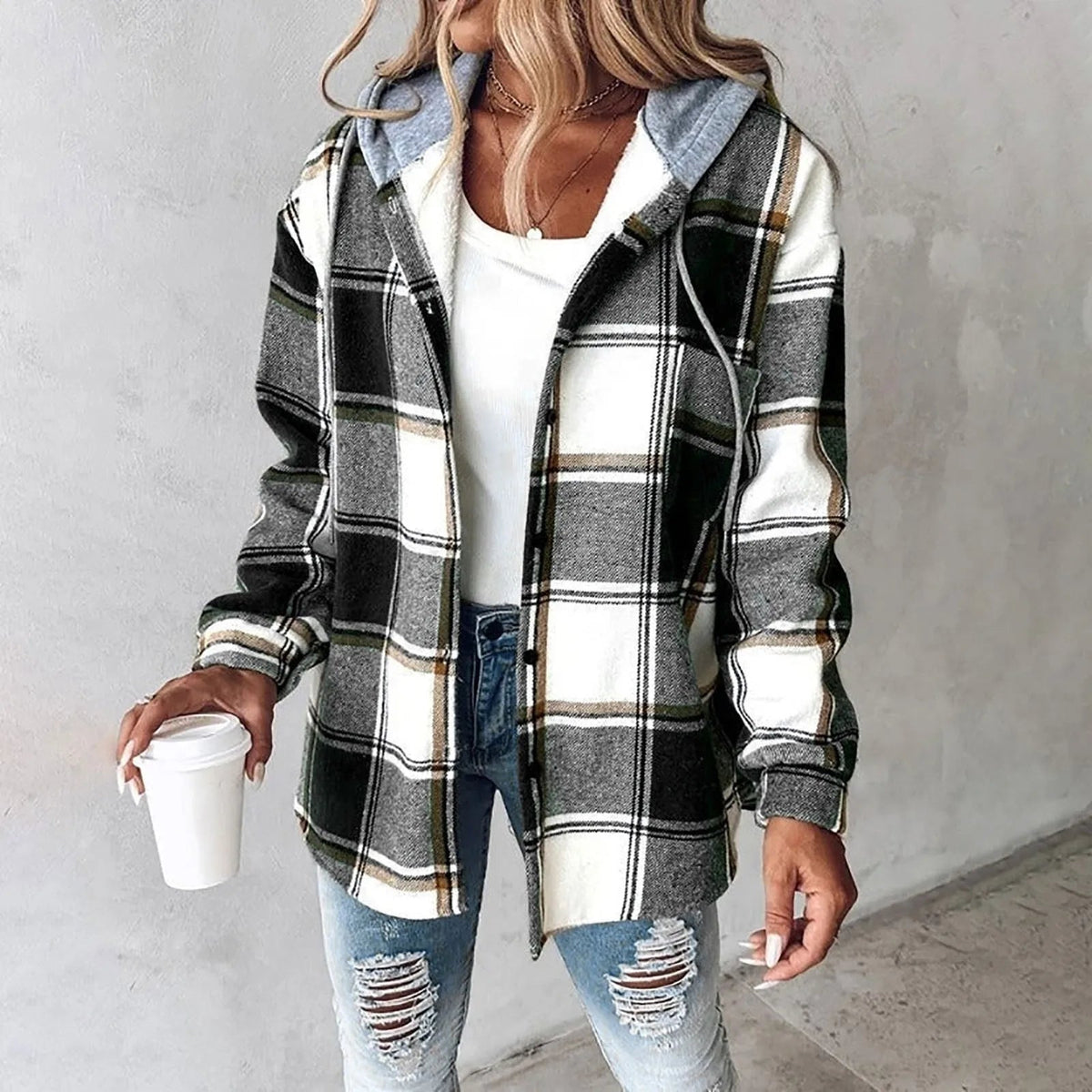 KLEA – LAID-BACK PLAID HOODED SHIRT JACKET