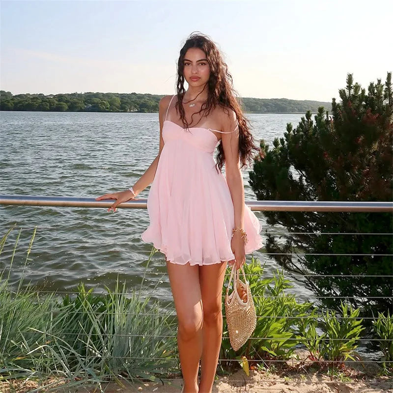 Avrilyaan Chiffon Strapless Backless Sexy A-Line Dress for Women 2025, Spaghetti Party Dress Bodycon Mini Summer Dress Vestidos