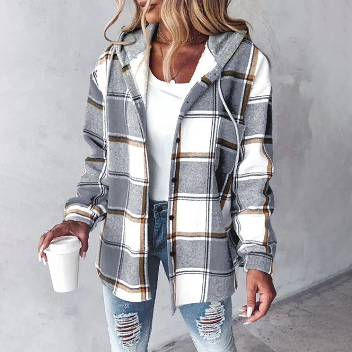 KLEA – LAID-BACK PLAID HOODED SHIRT JACKET
