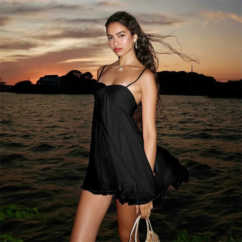 Avrilyaan Chiffon Strapless Backless Sexy A-Line Dress for Women 2025, Spaghetti Party Dress Bodycon Mini Summer Dress Vestidos