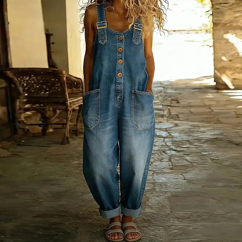 Carmen - Vintage Cotton Denim Jumpsuit with Adjustable Straps