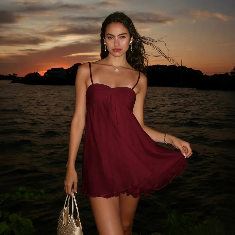 Avrilyaan Chiffon Strapless Backless Sexy A-Line Dress for Women 2025, Spaghetti Party Dress Bodycon Mini Summer Dress Vestidos