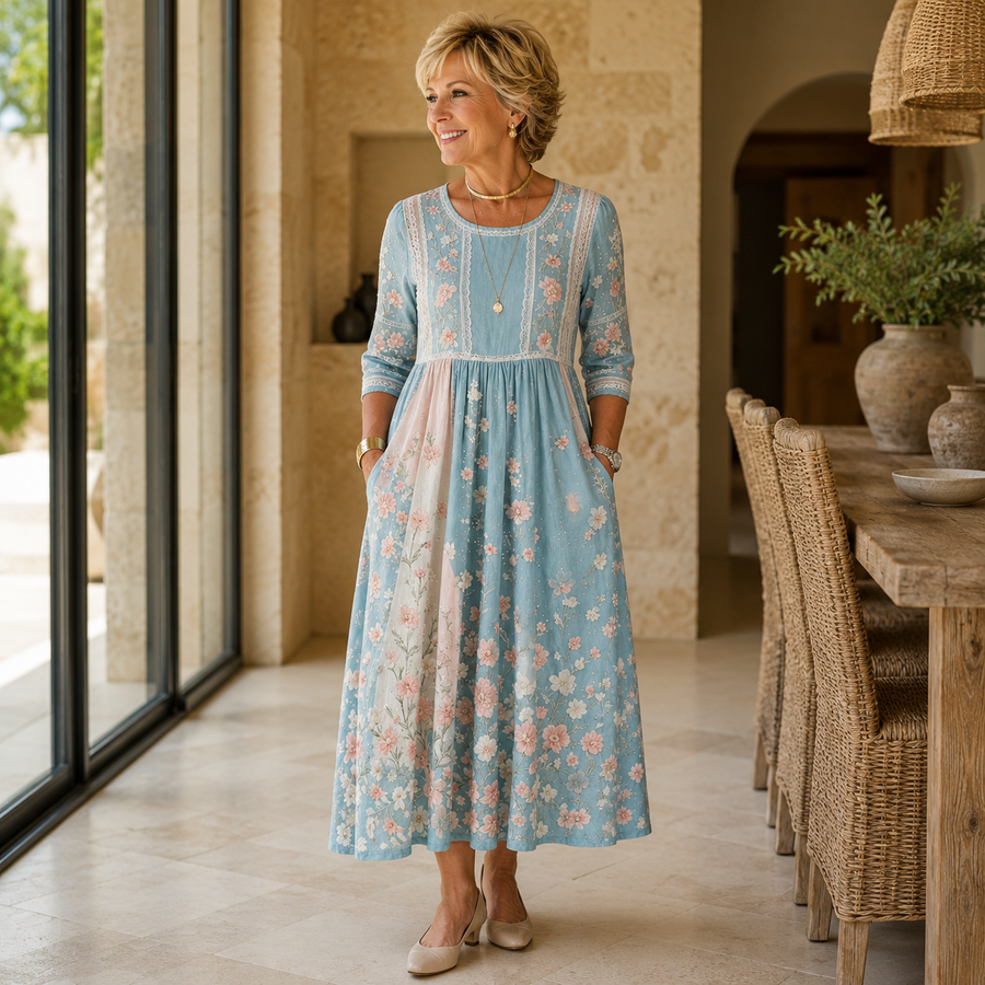 Spring Blossom Patchwork Midi Dress