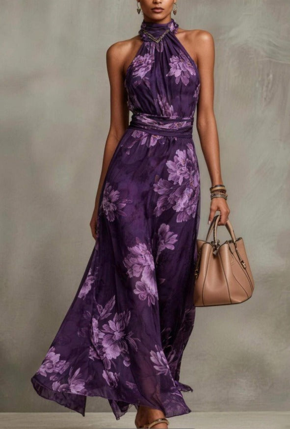 Serena ∙ Floral Chiffon Maxi Dress with Halter Neckline