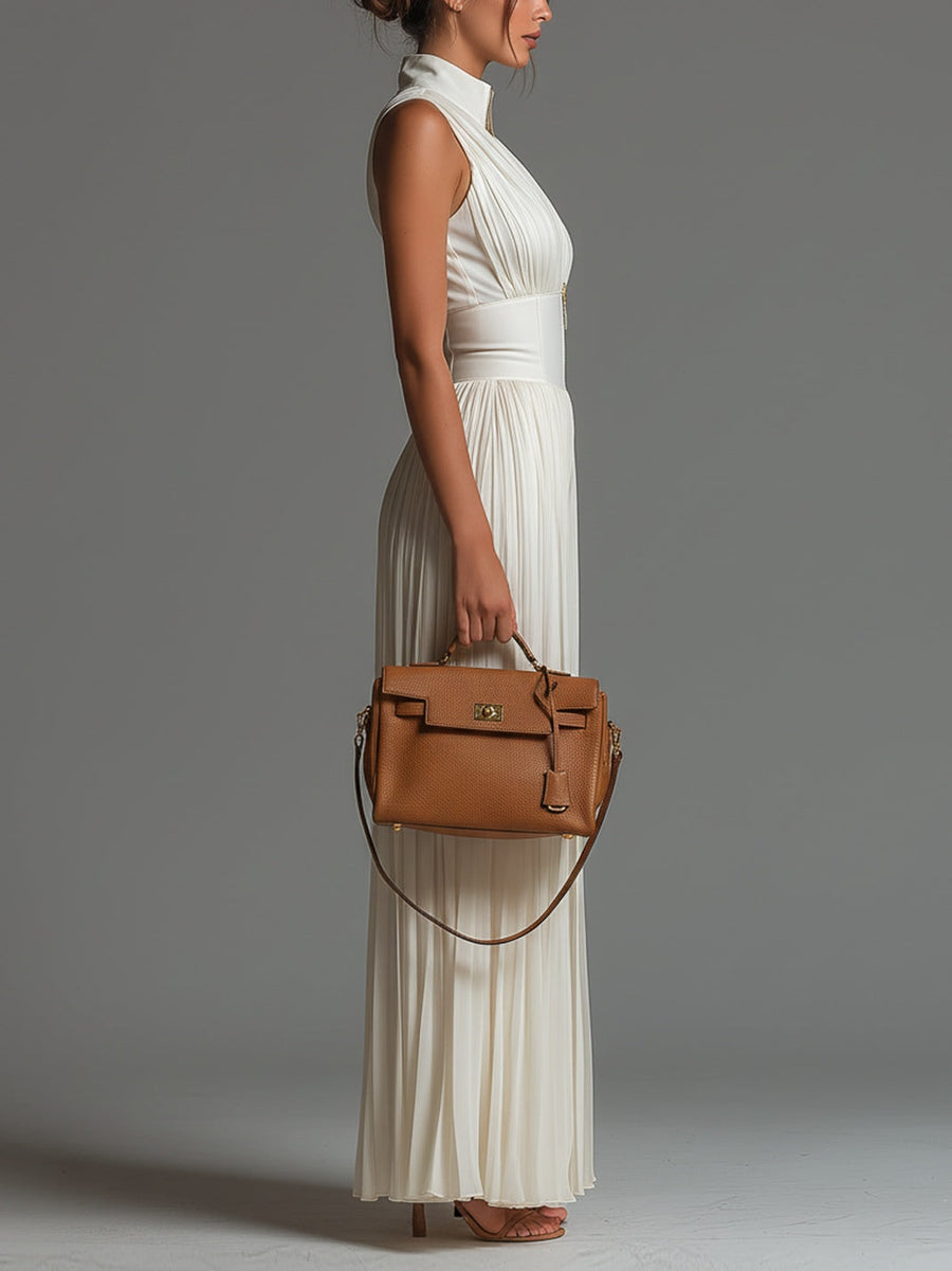 White Pleated Chiffon Jumpsuit for Women