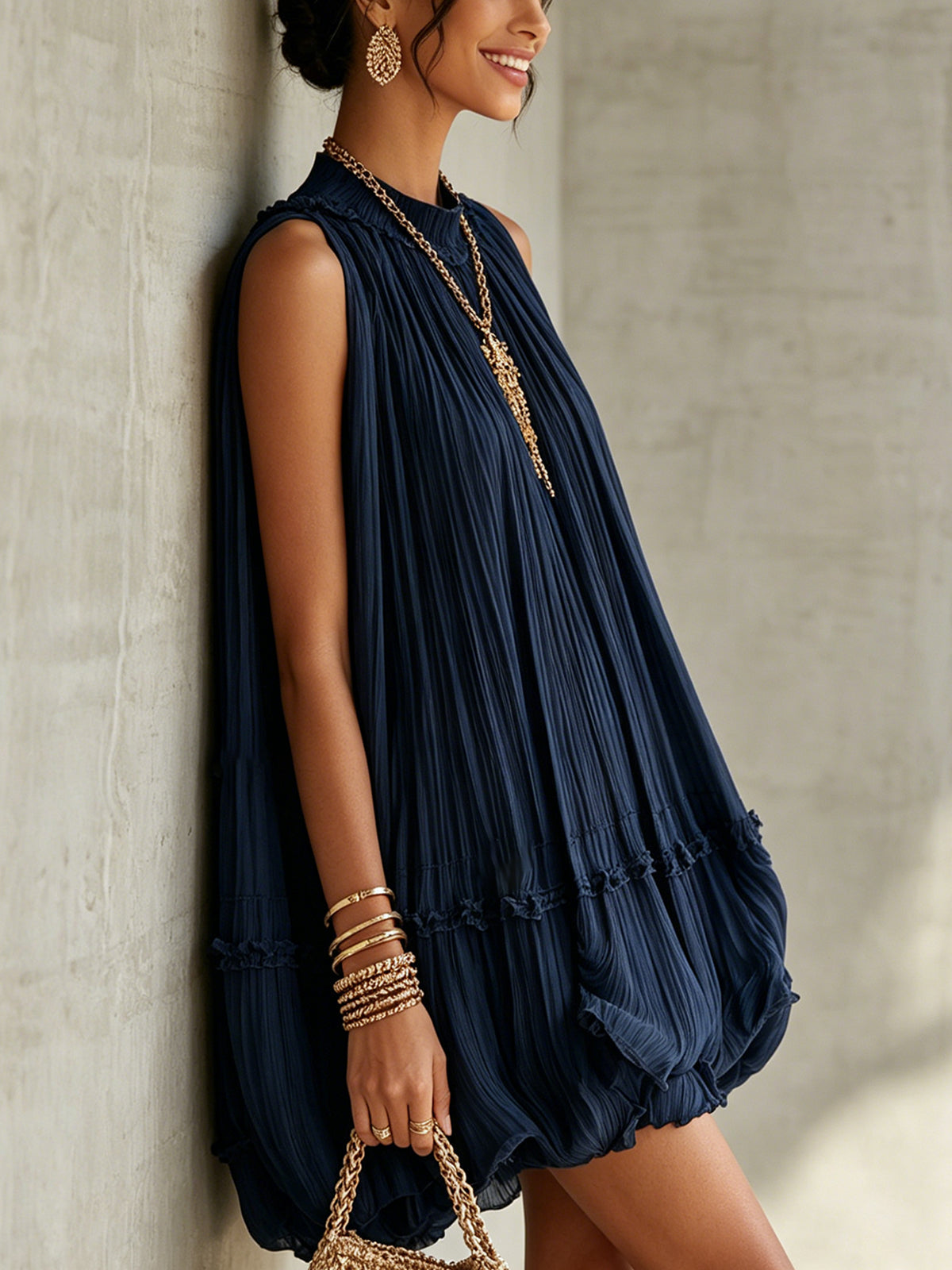 Camilla | Chiffon Mini Dress with Halter Neck and Balloon Skirt