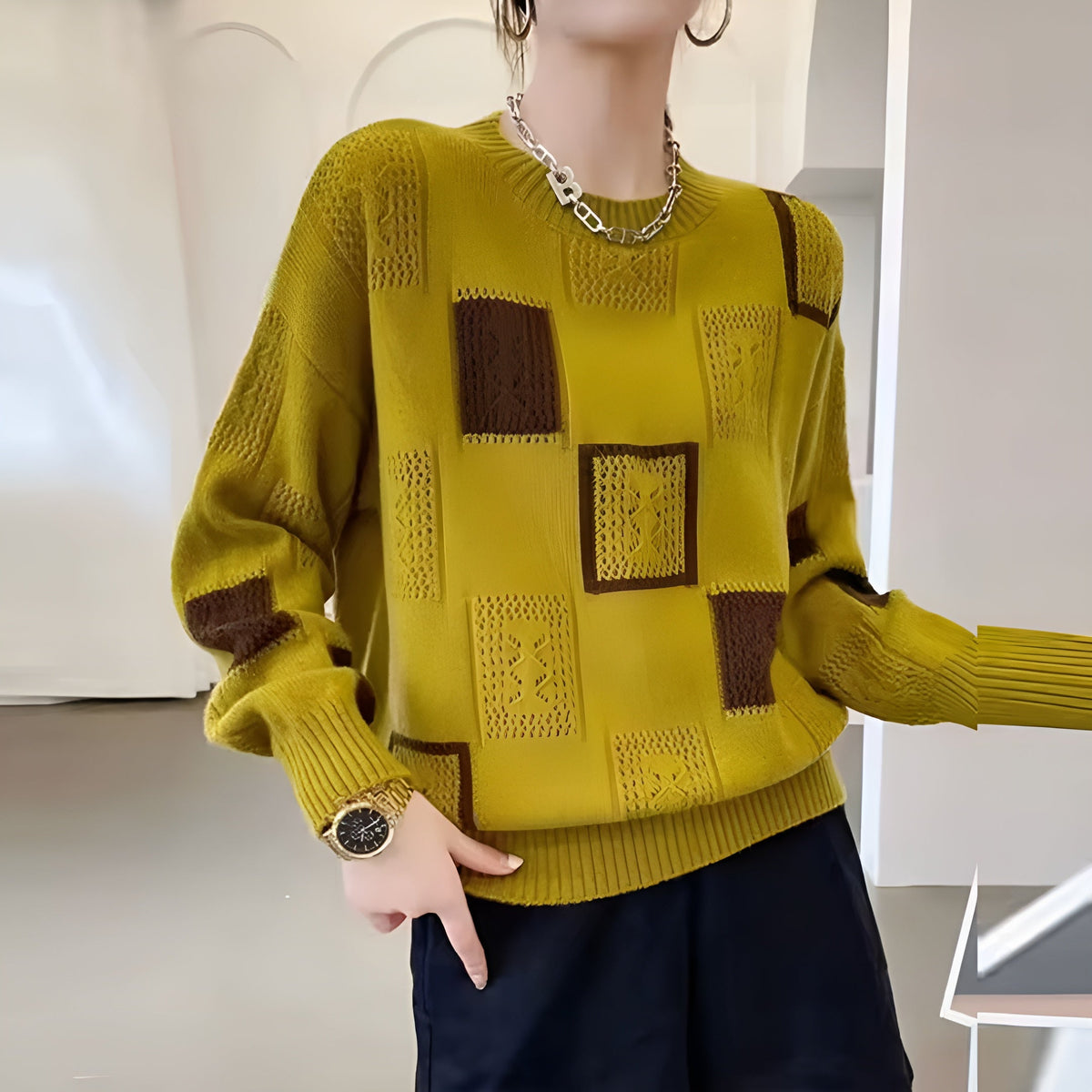 ALISSA – MODERN PATCHWORK KNIT SWEATER