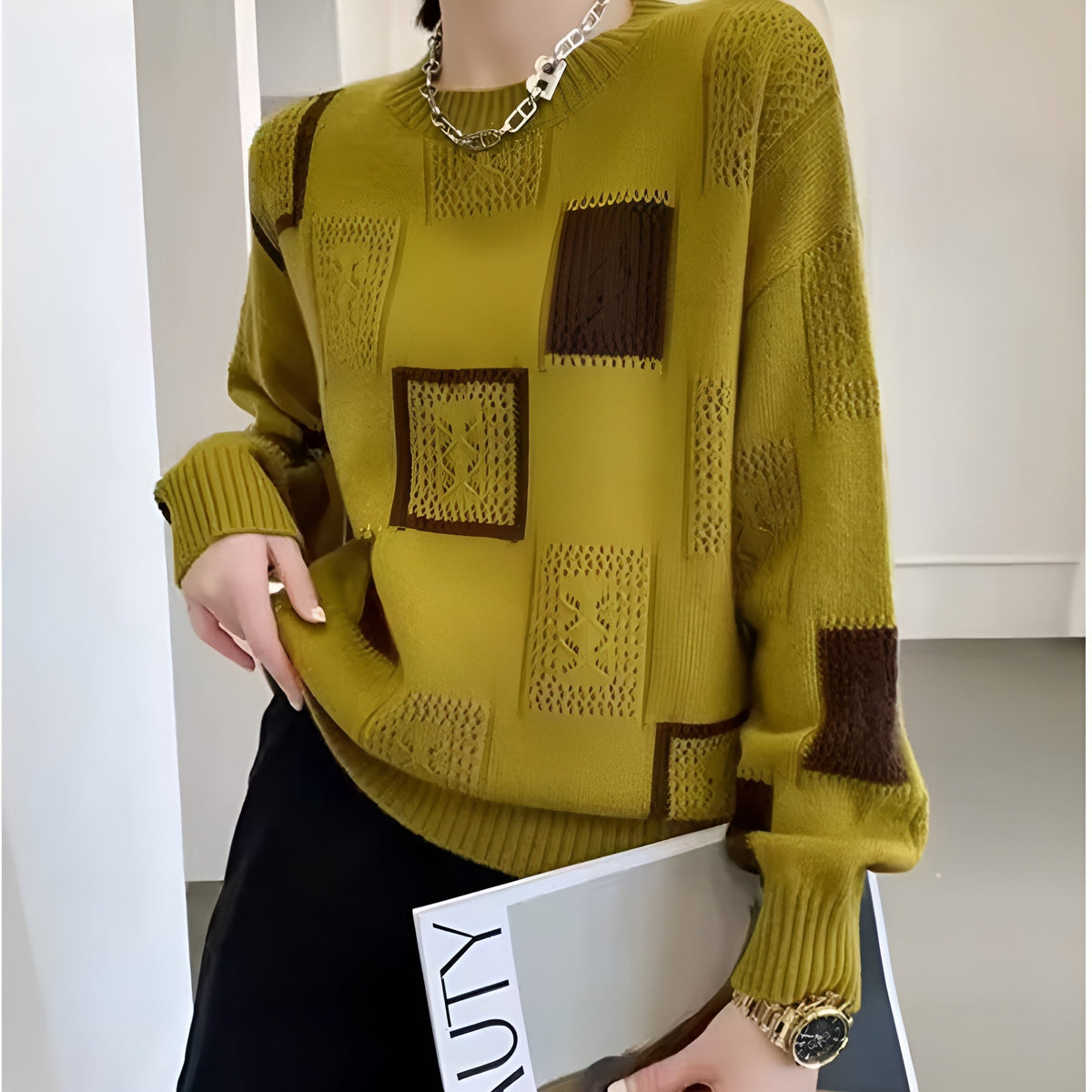 ALISSA – MODERN PATCHWORK KNIT SWEATER