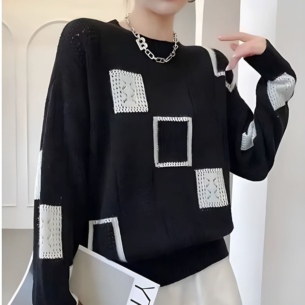 ALISSA – MODERN PATCHWORK KNIT SWEATER