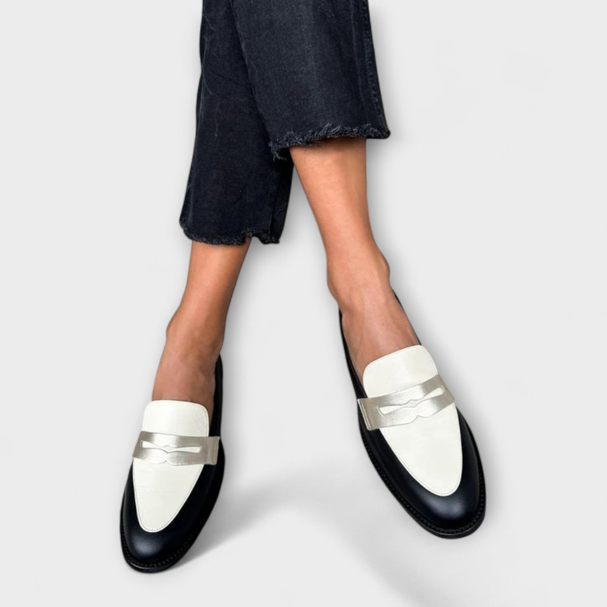 Xara – Black Loafers with Metallic Shine