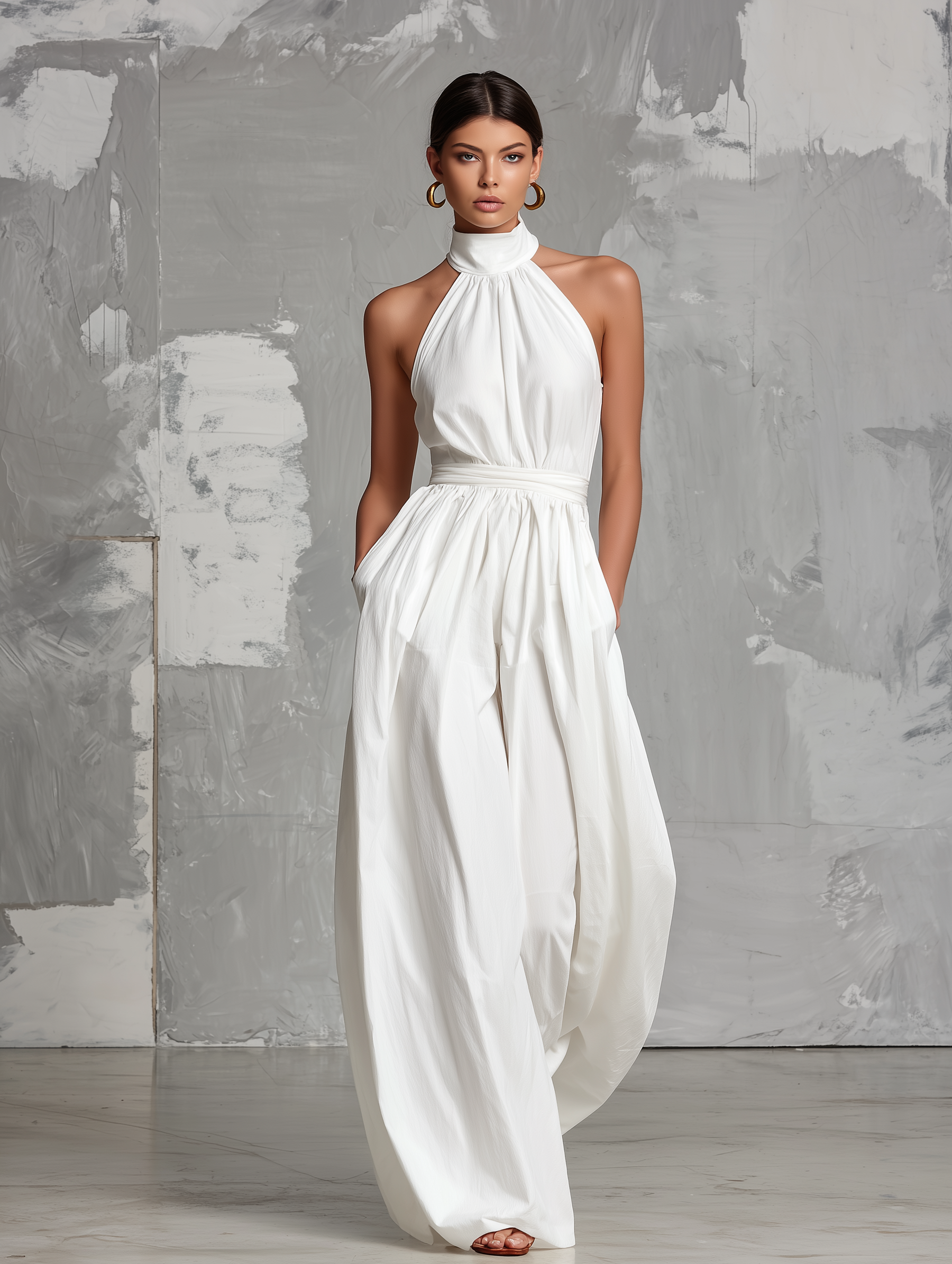 Zoltán | Elegant white woven sleeveless halter-neck jumpsuit • S1
