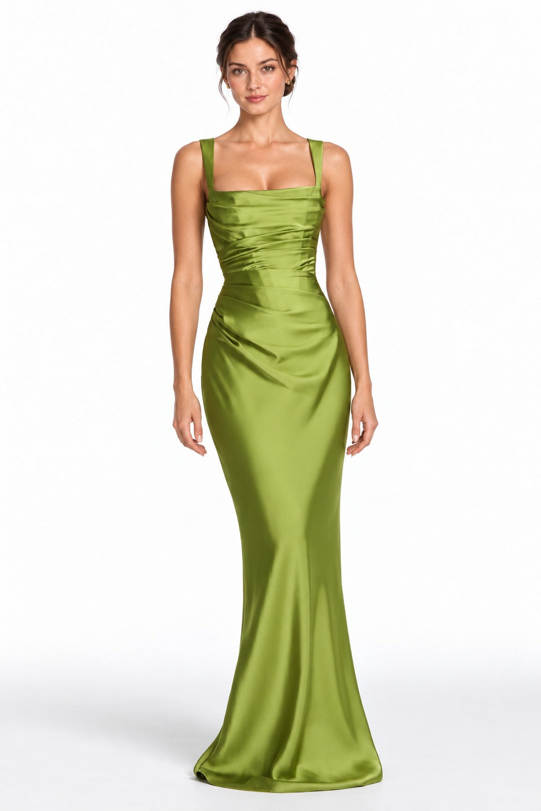 Clarisse · The Olive Ruched Square Neck Maxi Dress